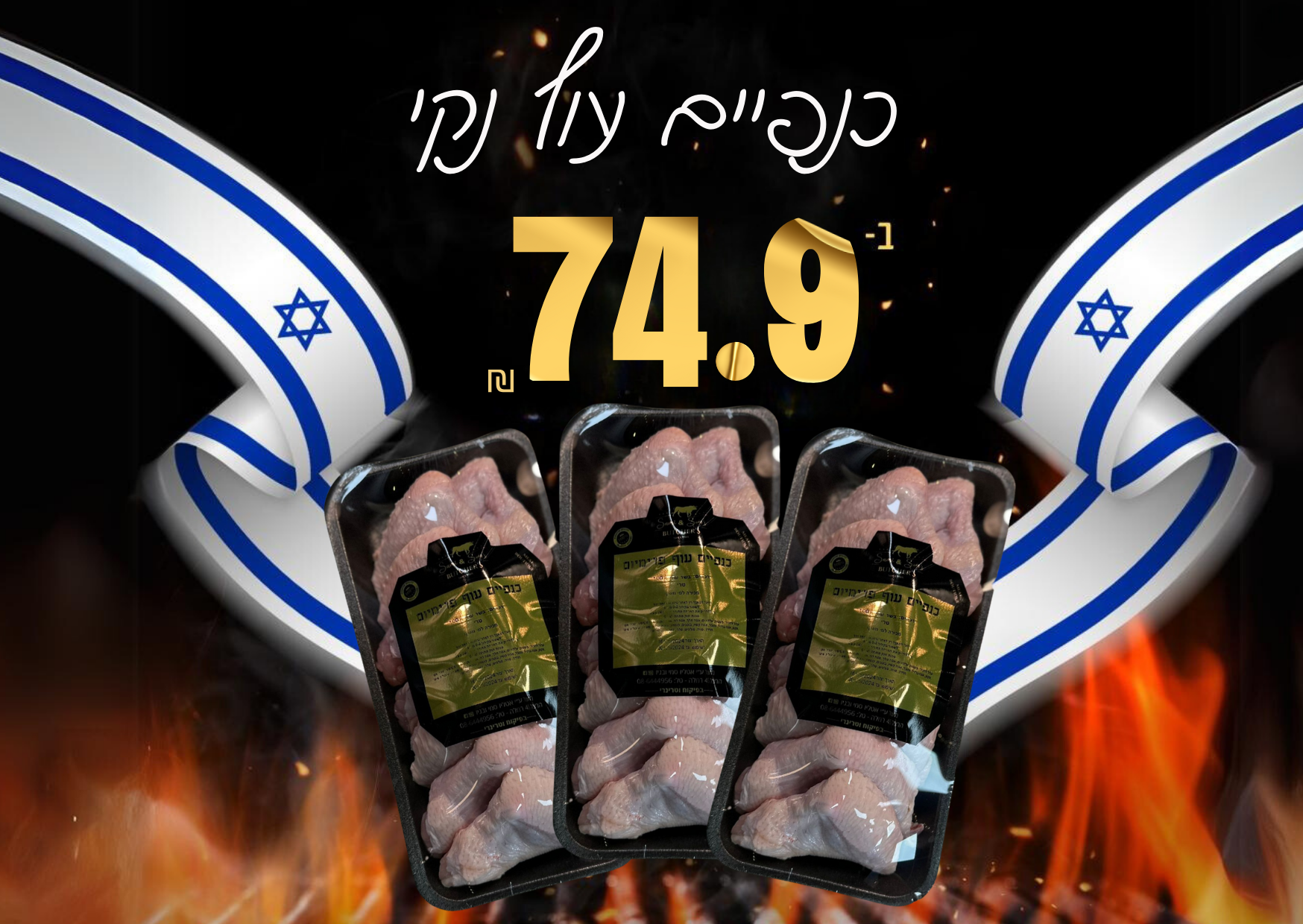 כנפיים עוף ללא שפיץ 3 ב - 74.99